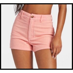 NWT Billabong Free Fall High Rise Corduroy Shorts Pink Flamingo Peach Size 30